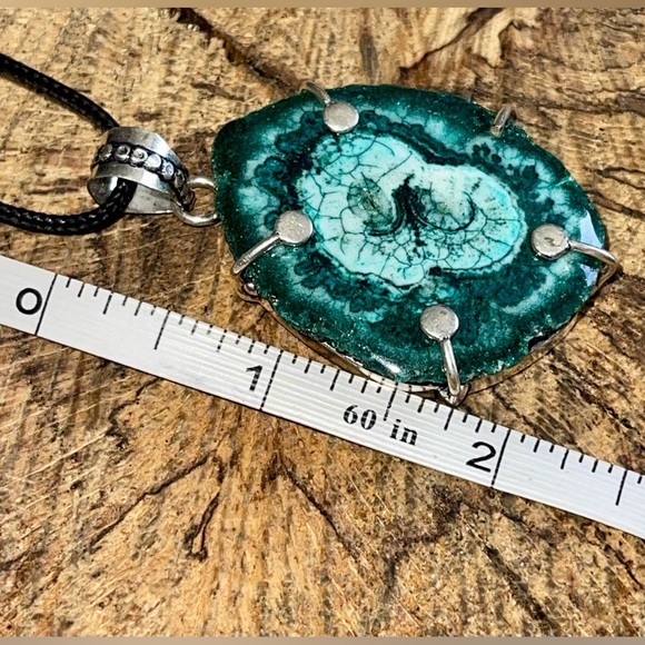 Blue Green Large Round Solar Quartz Pendant 2” - Picture 8 of 9